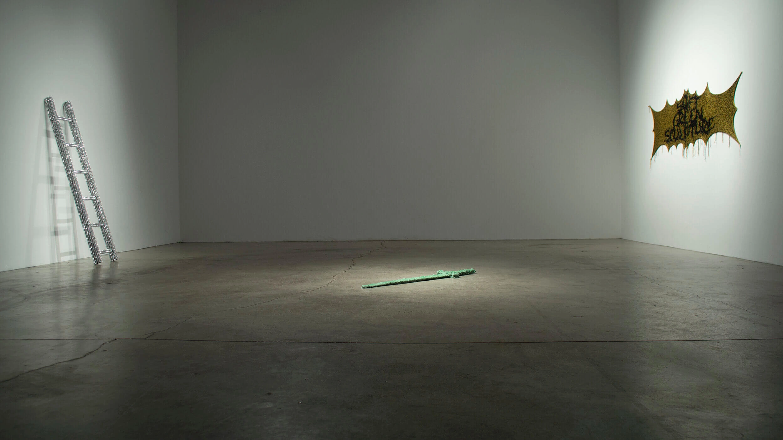 Installation Shot of Ladder, Sword, Soft Green Sculpture by Bradley Weyandt
